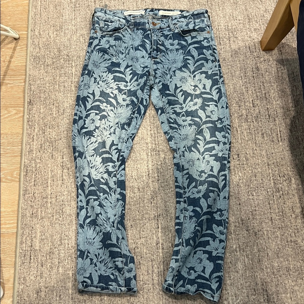 Pilcro Anthropologie Floral Patterned Blue Jeans